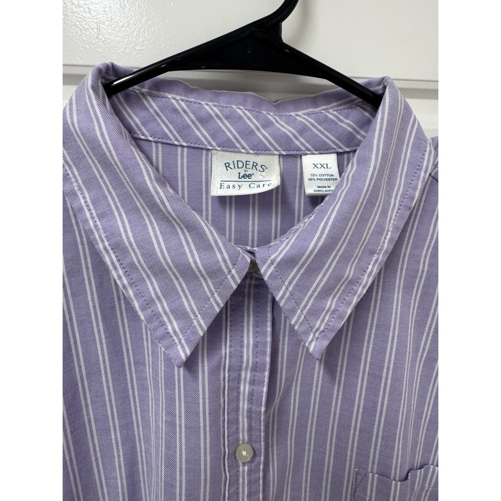 Riders By Lee Easy Care Oxford Shirt Womens XXL 2X Purple Stripe Button Up